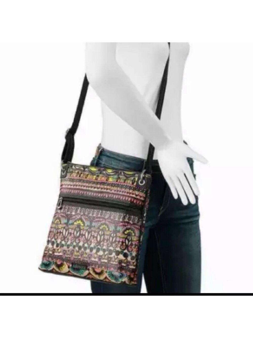 Sakroots Artist Circle Crossbody Shoulder Bag Purse Neon One World Coated Canvas